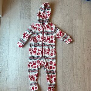 Hanna Andersson Kids Holiday Fleece Hooded Onesie Dear Deer (size xs) EUC